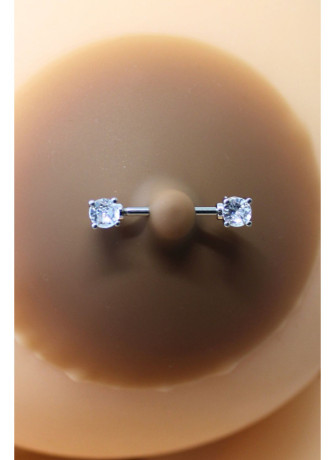 Paire de cache-tétons piercing barre faux diamant peau foncée - XP001F